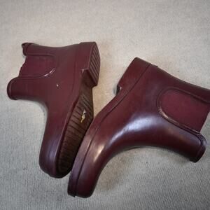 Coach Women’s Chelsea Rain Boots Burgundy Rubber Waterproof Ankle